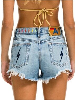 Aviator Nation Mid Rise Boyfriend Cutoff Jean Shorts Super Light size 27